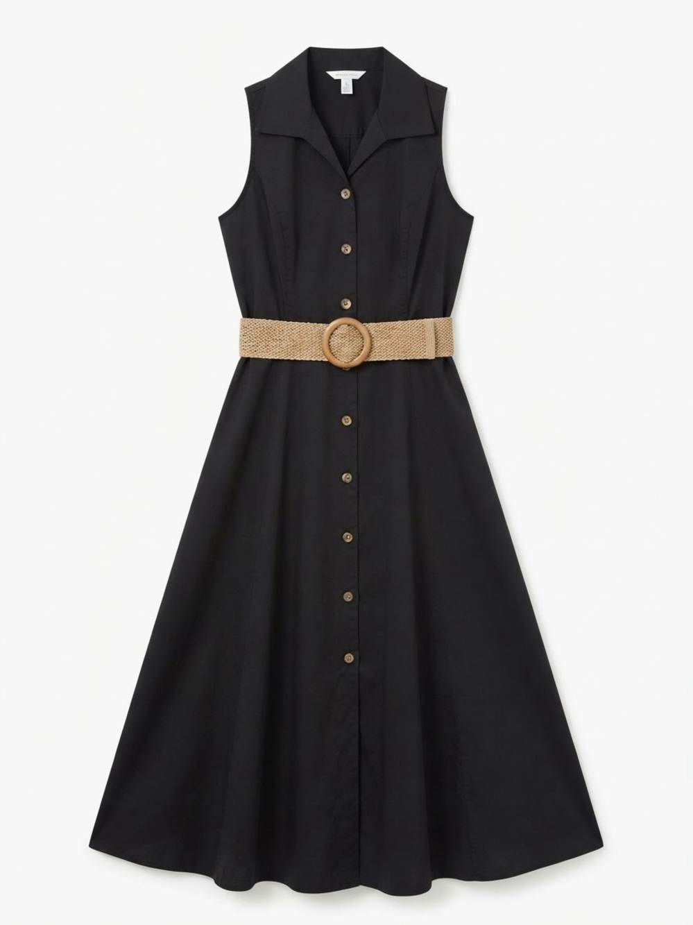 Tweeds Black Cotton Sleeveless Midi Shirt Dress Size 6 W/ Belt